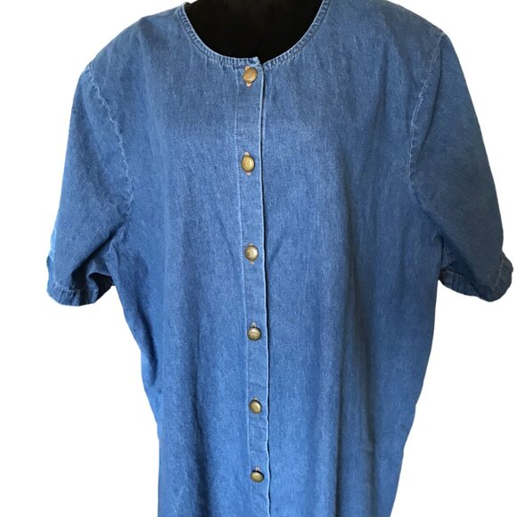 Elisabeth Denim Tunic: Vintage 80s Collarless Button-Down Shirt, Plus Size 30W - Picture 6 of 10